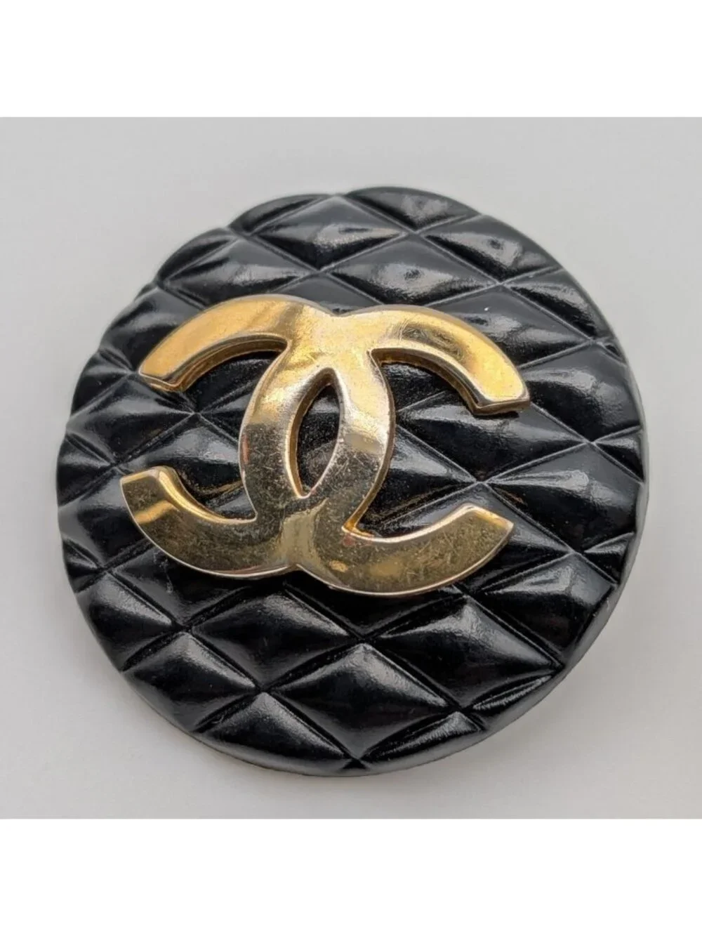 Chanel Earrings CC Logo Quilted Gold Black Round First Era Vintage